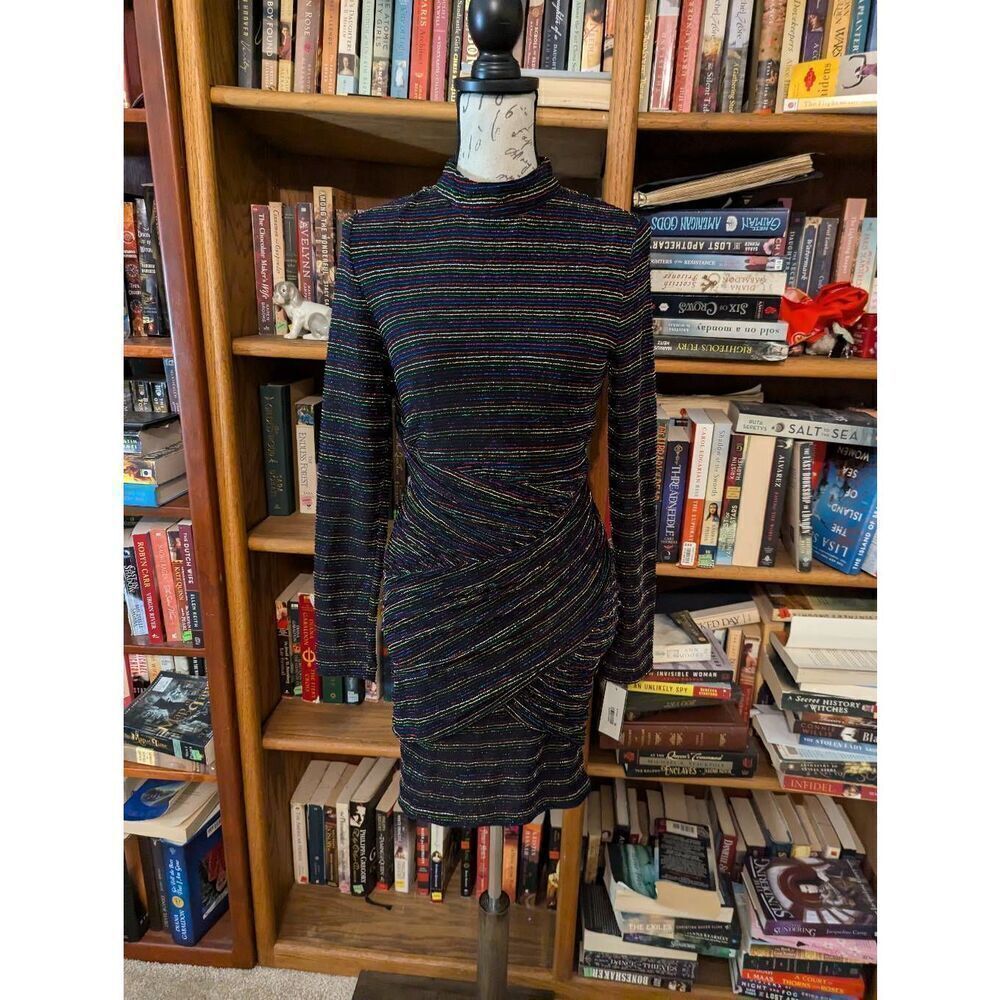 Trina Turk Womens Black Ruched Long Sleeve Mock Short Body Con Evening Dress 6